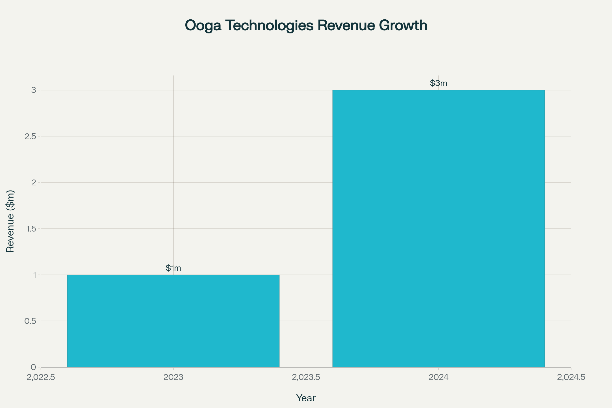 Revenue Growth Chart showing $1M in 2023 to $3M in 2024