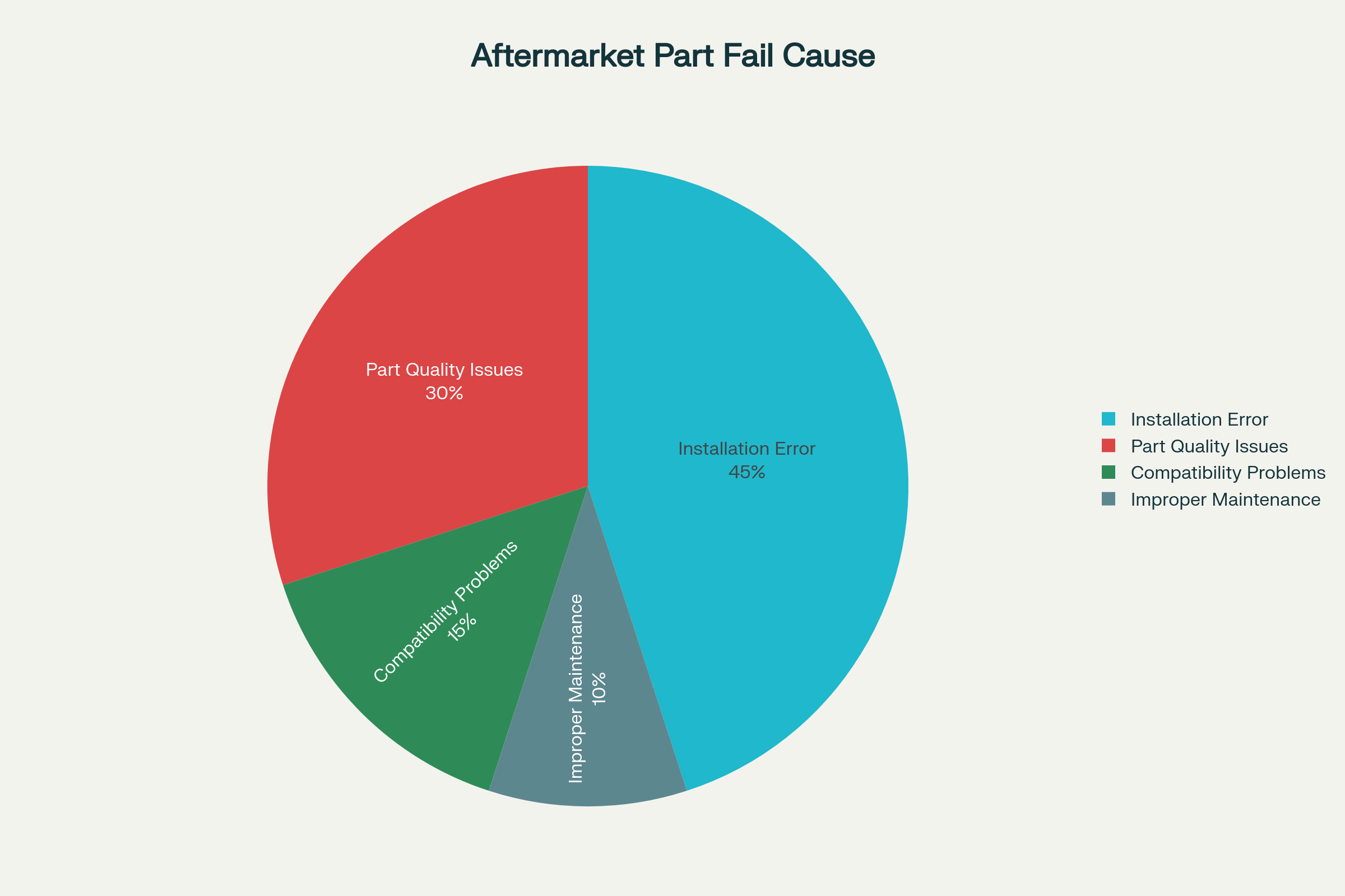 Breakdown of aftermarket parts failure causes showing installation errors as the leading factor