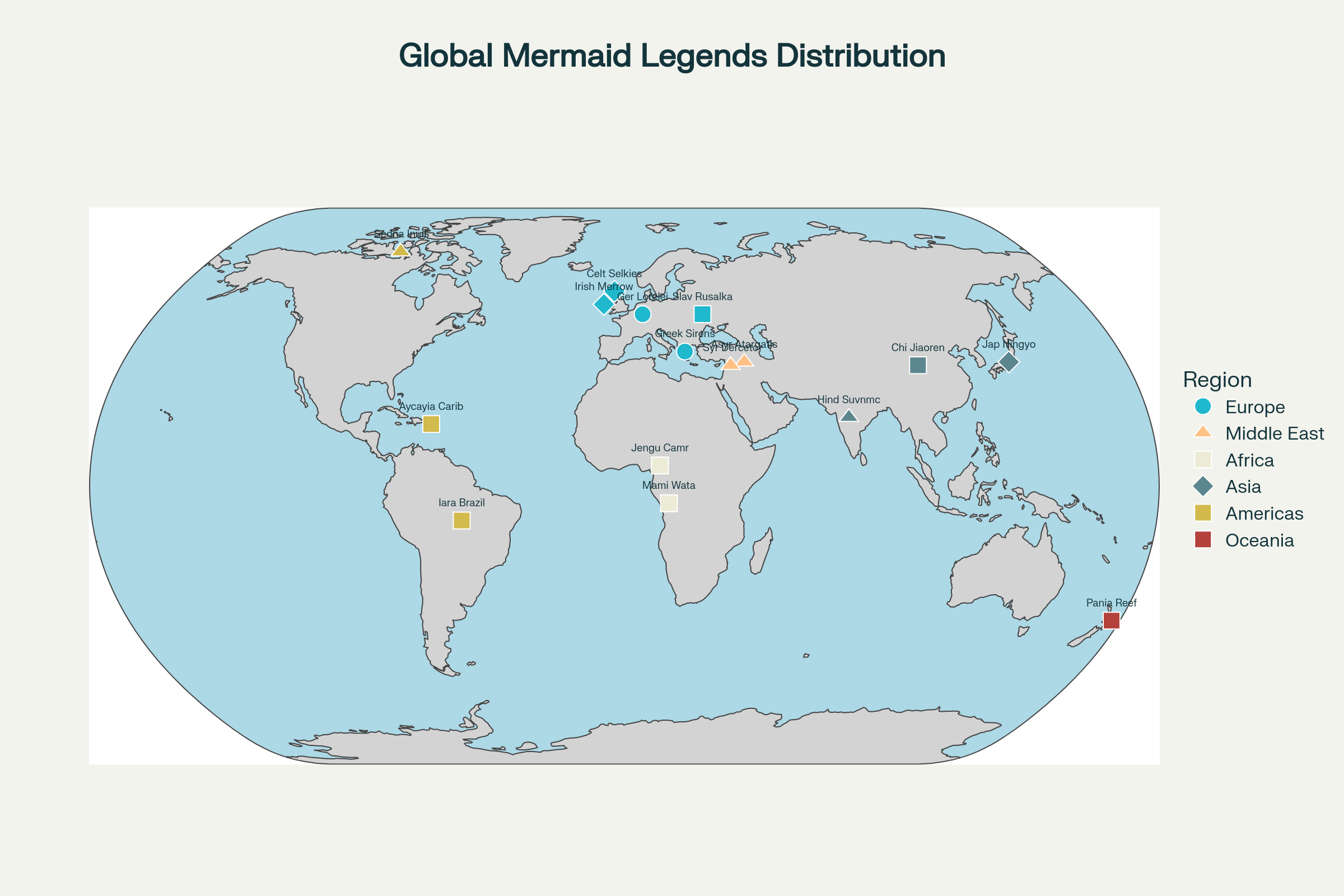 世界各地の人魚伝説の分布図 - 人魚の物語は世界中の文化に存在する普遍的な現象