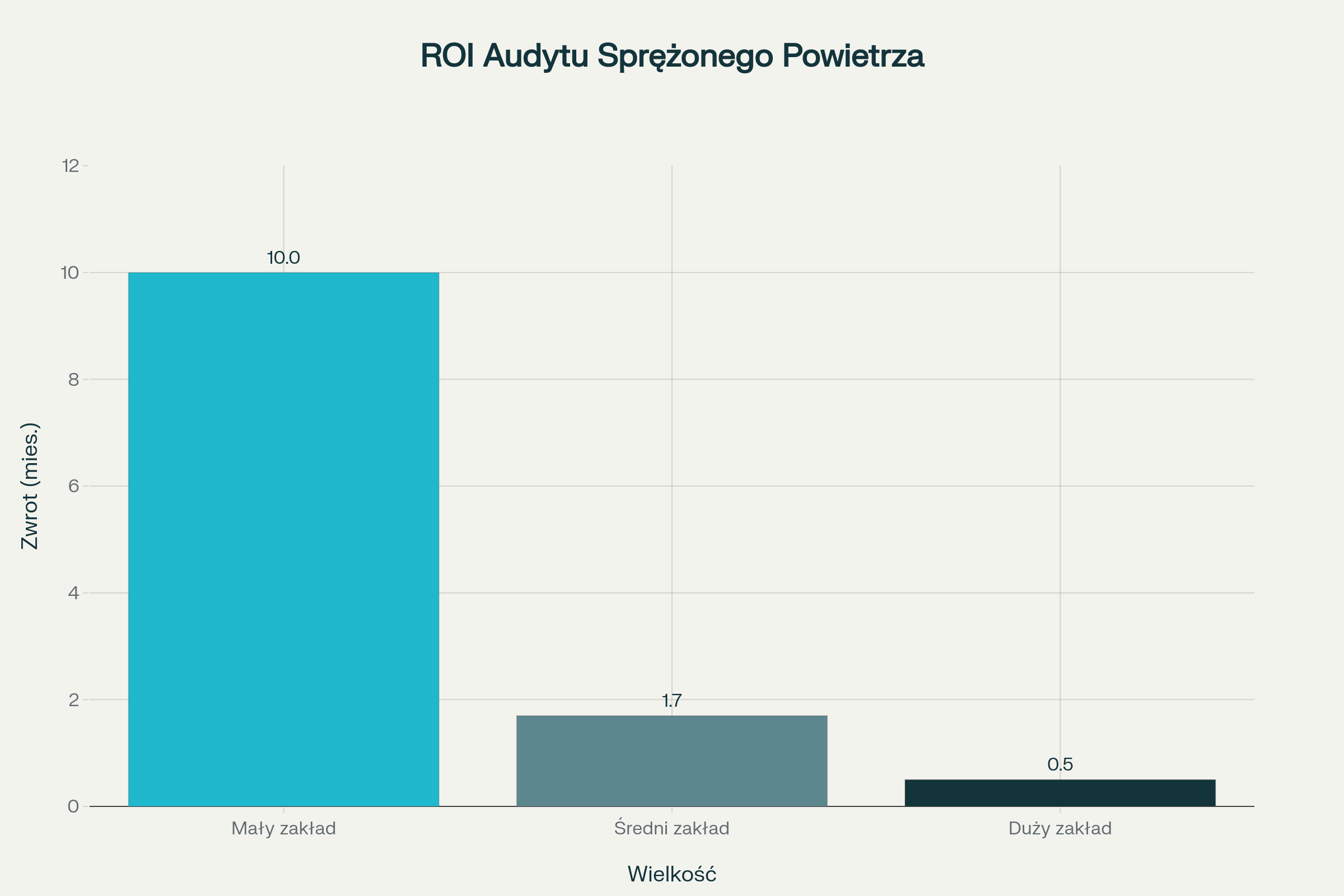 Okres zwrotu inwestycji w audyt sprężonego powietrza według wielkości zakładu