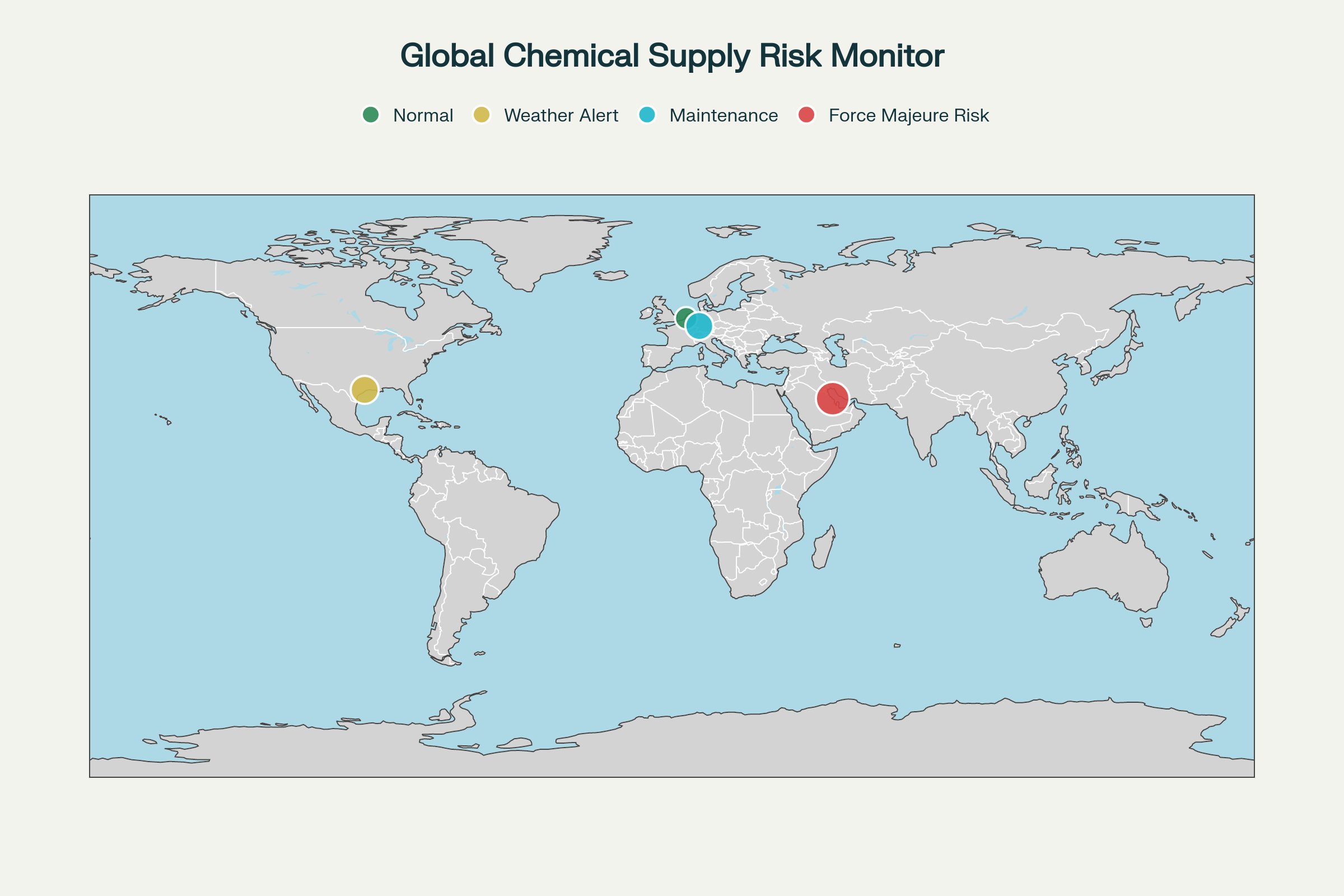 Global Supply Chain Risk Monitor showing production facilities and risk indicators worldwide