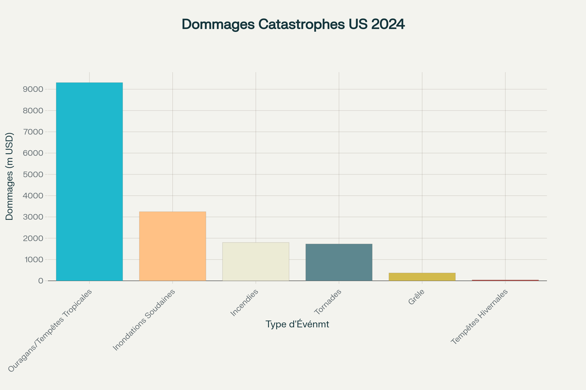 Graphique interactif montrant les dommages financiers causés par différents types de catastrophes naturelles aux États-Unis en 2024