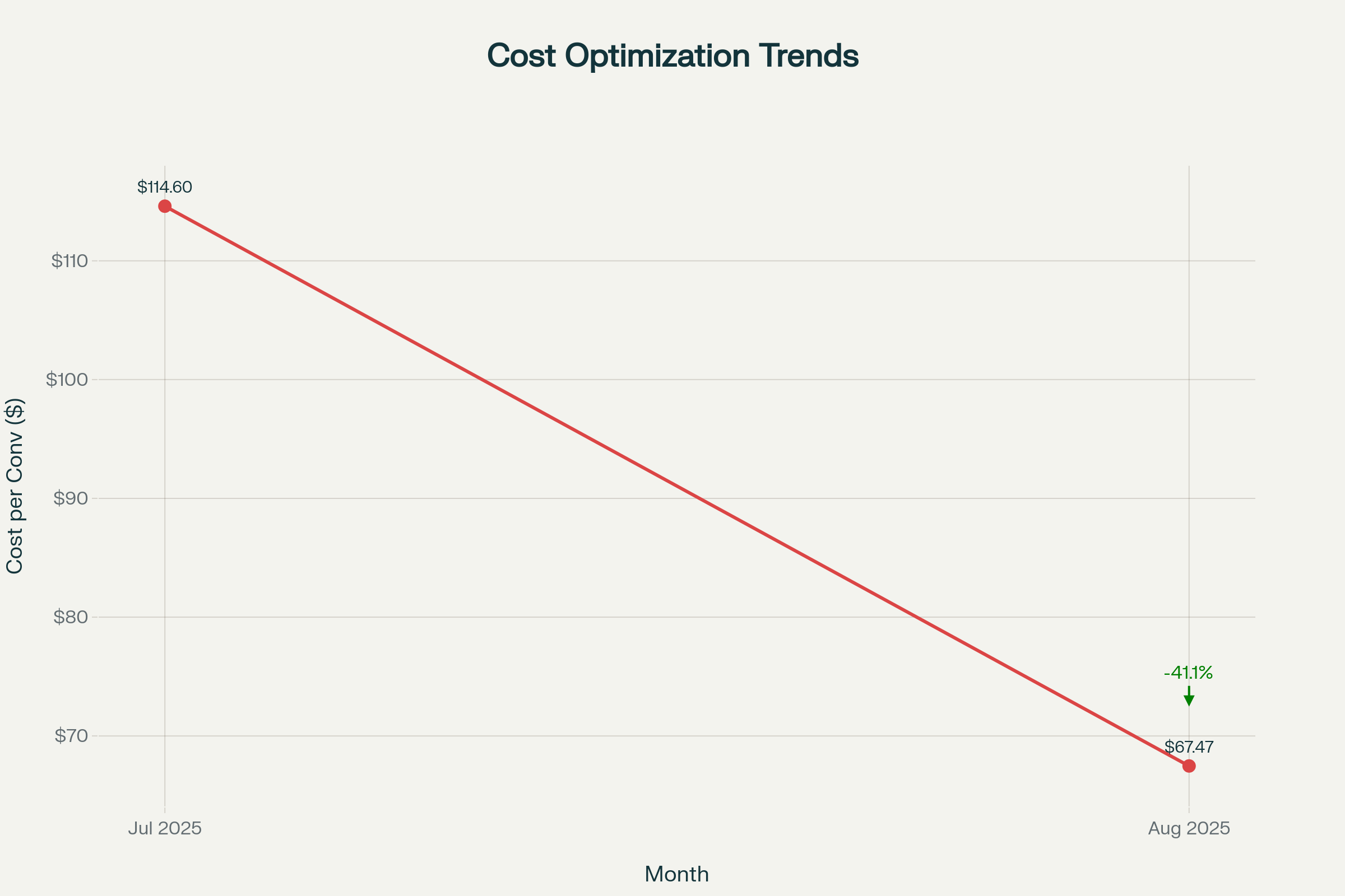 Efficiency optimization showing 41.1% improvement in cost per conversion despite CTR changes
