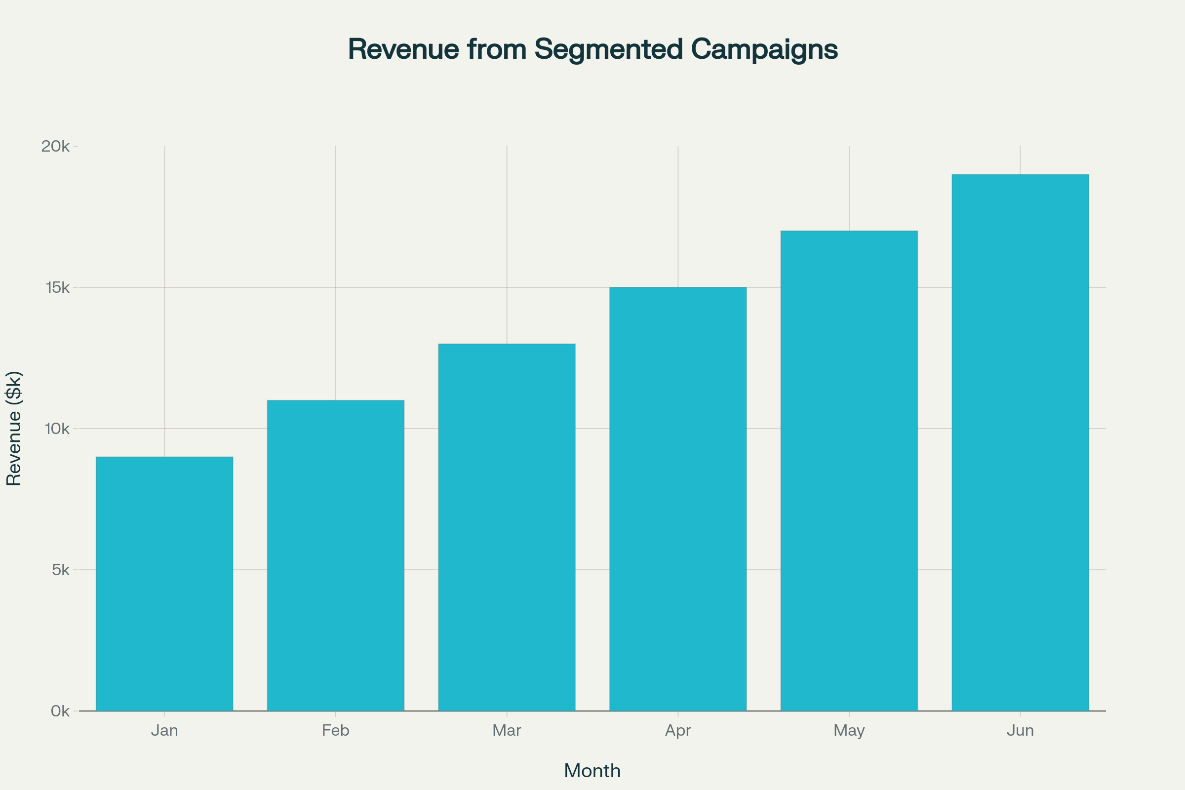 Audience segmentation and customization case study showing segments created, engagement, conversion, and revenue from Jan to Jun