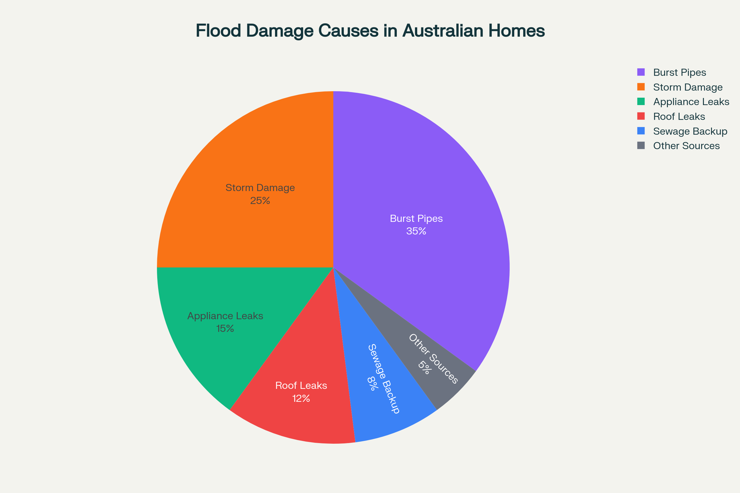 Pie chart showing flood damage causes distribution
