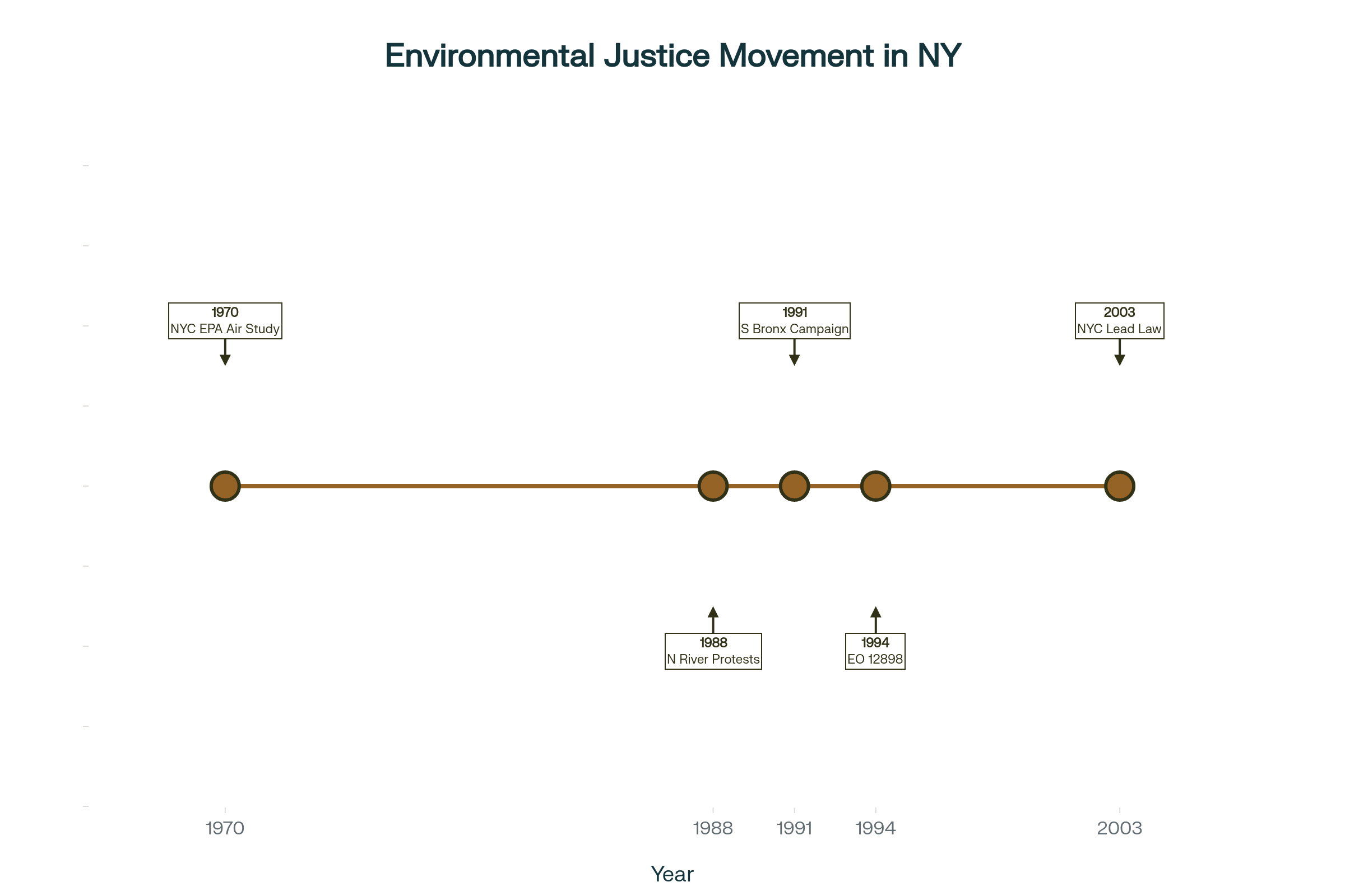 Environmental justice timeline: study, protest, activism, law.