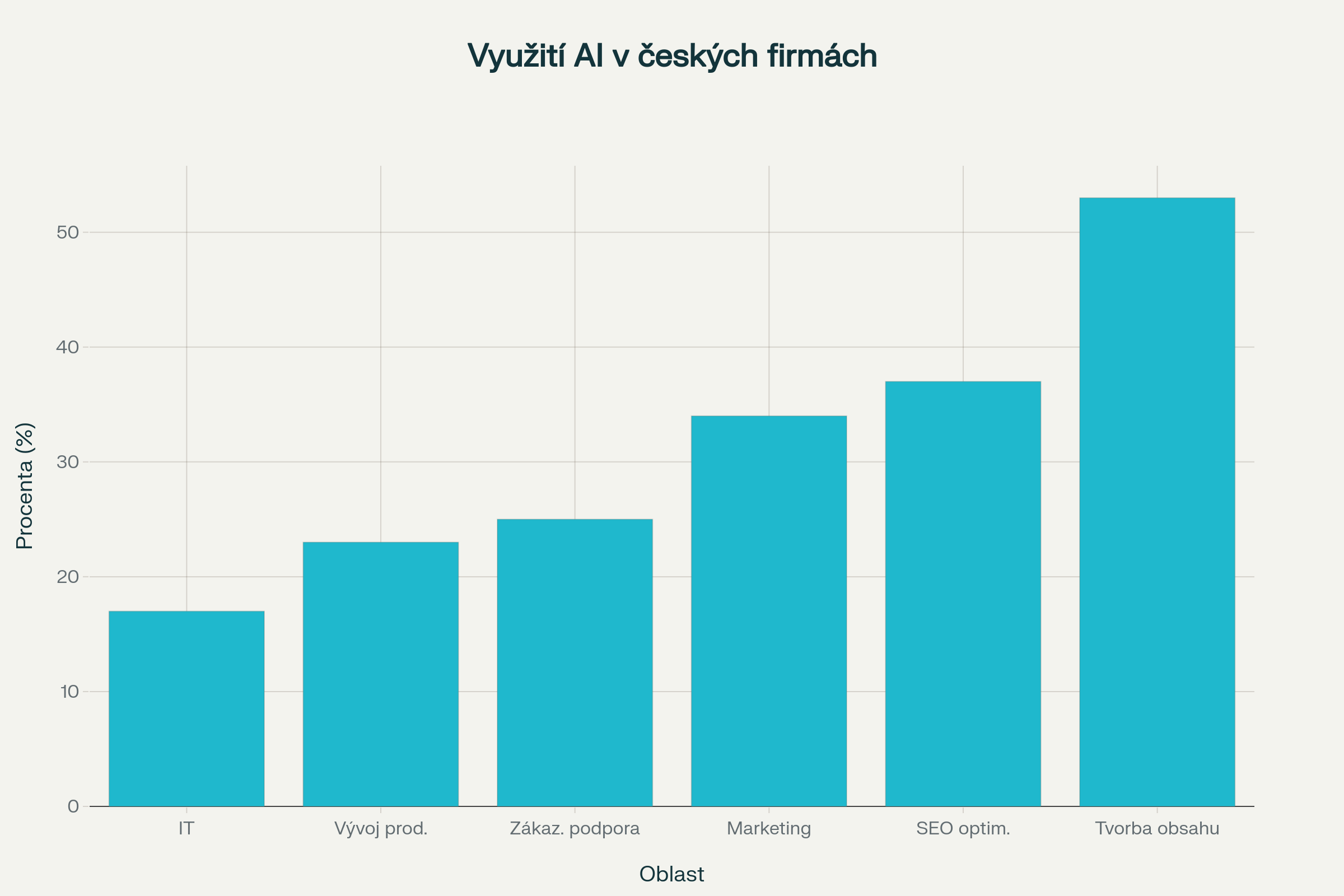 Využití umělé inteligence v českých firmách podle oblastí (2025)