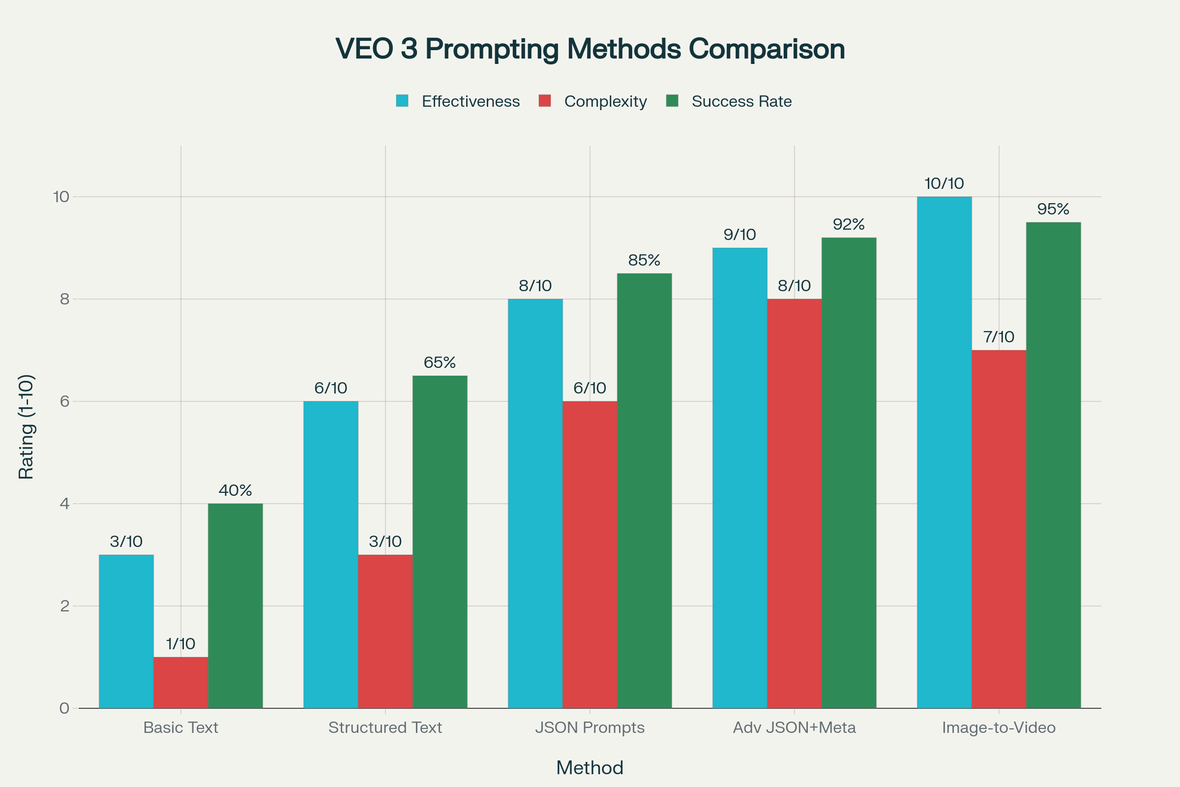 VEO 3 Prompting Methods: Effectiveness vs Complexity Analysis